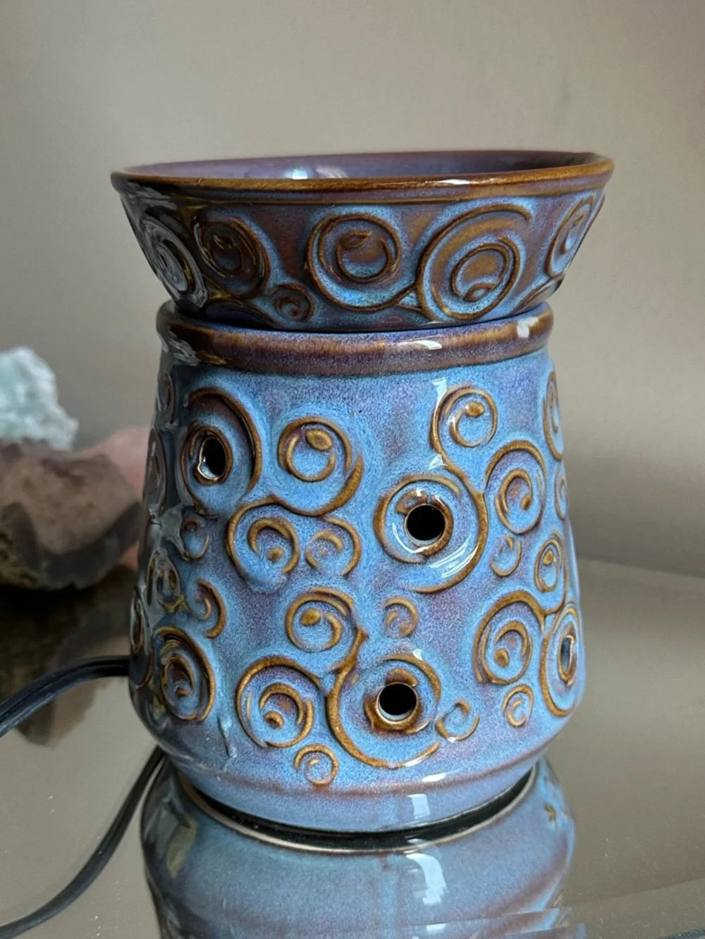Scentsy Lisbon Blue and Brown Swirl Ceramic Full Sized Electric Warmer